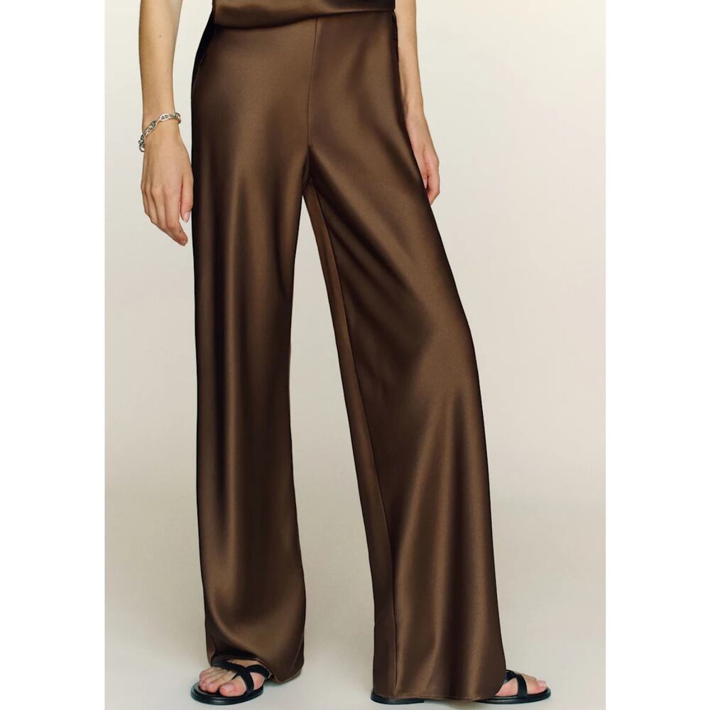 New Reformation Gale Satin Mid Rise Bias Pants, Magnetic Size XS
